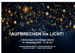 Plakat Christvesper: Schwarzer Hintergrund mit leuchtenden Punkten und Sternen