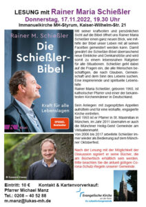 Plakat Lesung Rainer Maria Schießler 17.11.2022