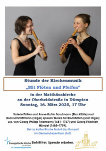 Stunde der Kirchenmusik „Mit Flöten und Pfeifen“: 2 Frauen, die Flöte spielen
