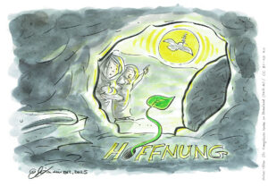 HOFFNUNG UND AUFERSTEHUNG: Cartoon von Michael Hüter zu Ostern 2025